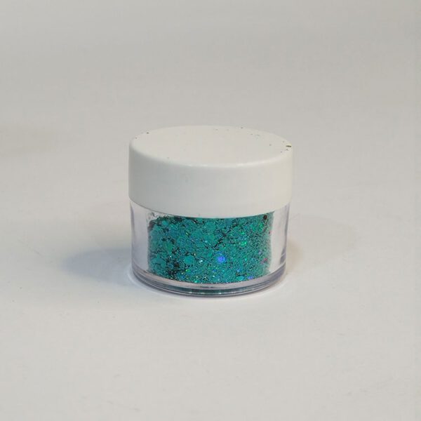 رنگ اکلیلی دانه‌درشت فیروزه‌ای متالیک ۲۰ گرمی – اکلیل براق مخصوص رزین و شمع‌سازی از هنری شادی