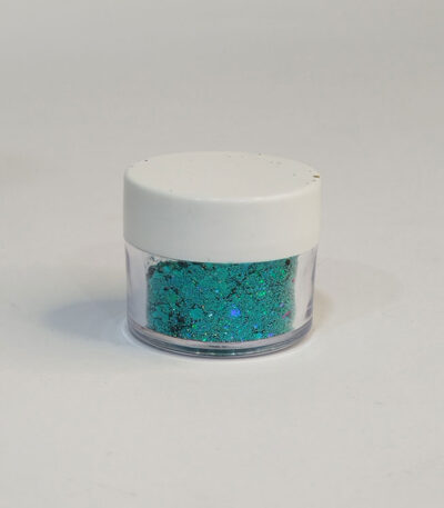 رنگ اکلیلی دانه‌درشت فیروزه‌ای متالیک ۲۰ گرمی – اکلیل براق مخصوص رزین و شمع‌سازی از هنری شادی