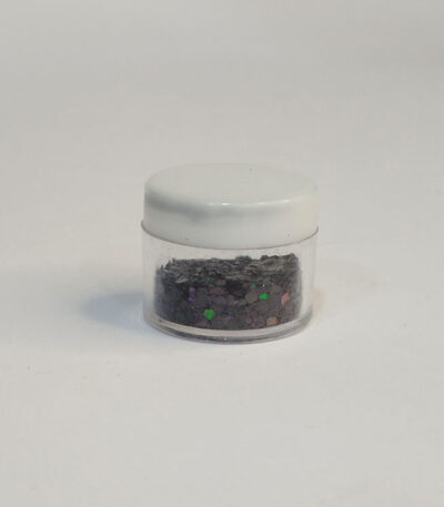 رنگ اکلیلی مشکی هولوگرامی دانه‌درشت ۲۰ گرمی – اکلیل براق مخصوص رزین اپوکسی و شمع‌سازی