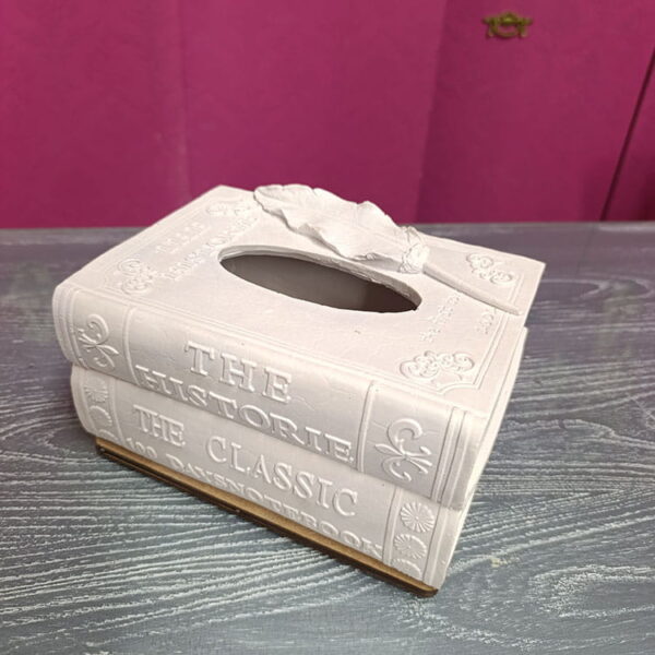 جا دستمال کاغذی طرح کتاب کلاسیک و قلم پر